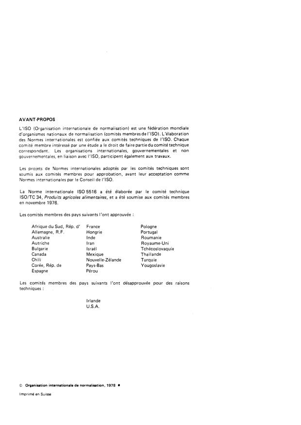 ISO 5516:1978 ISO 5516:1978 - Fruits, légumes et produits dérivés -- Décomposition des matieres organiques en vue de l'analyse -- Méthode par incinération - Page 2 preview