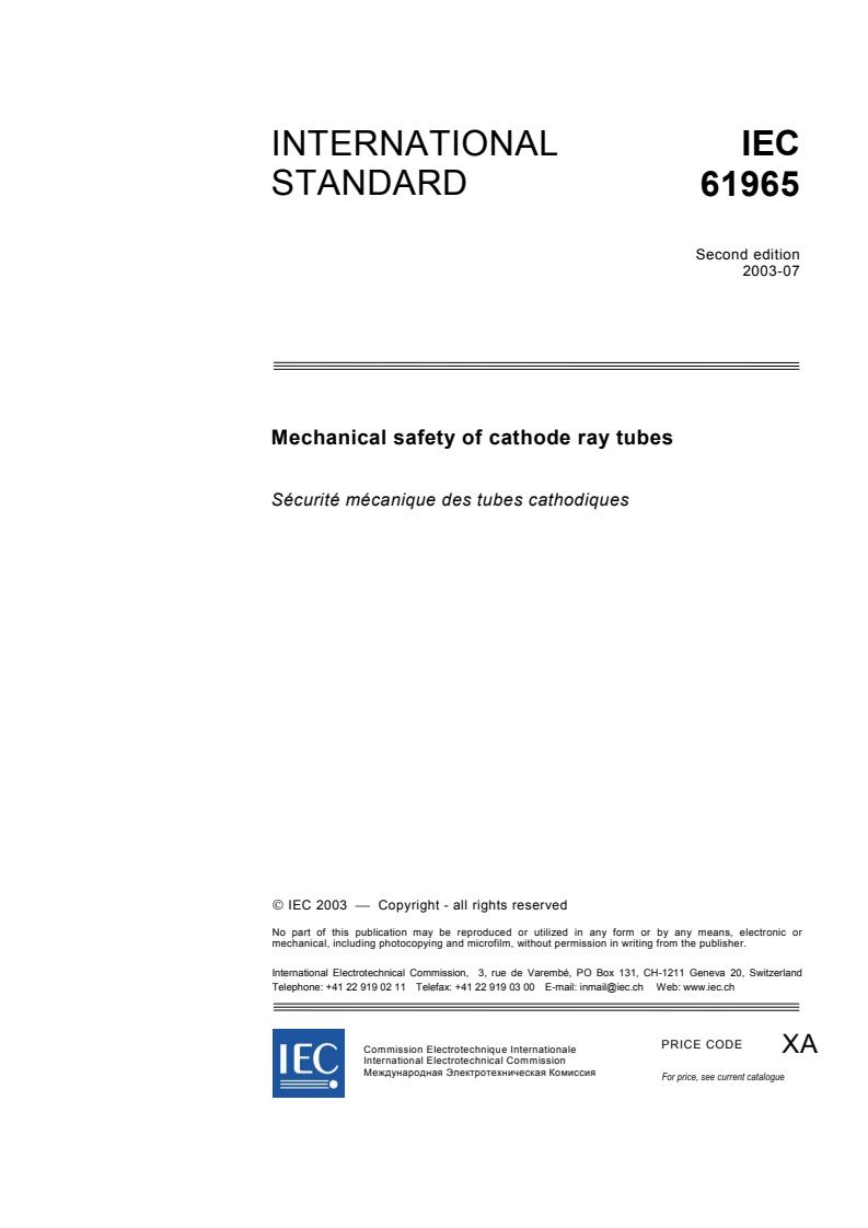 IEC 61965:2003 - Mechanical safety of cathode ray tubes