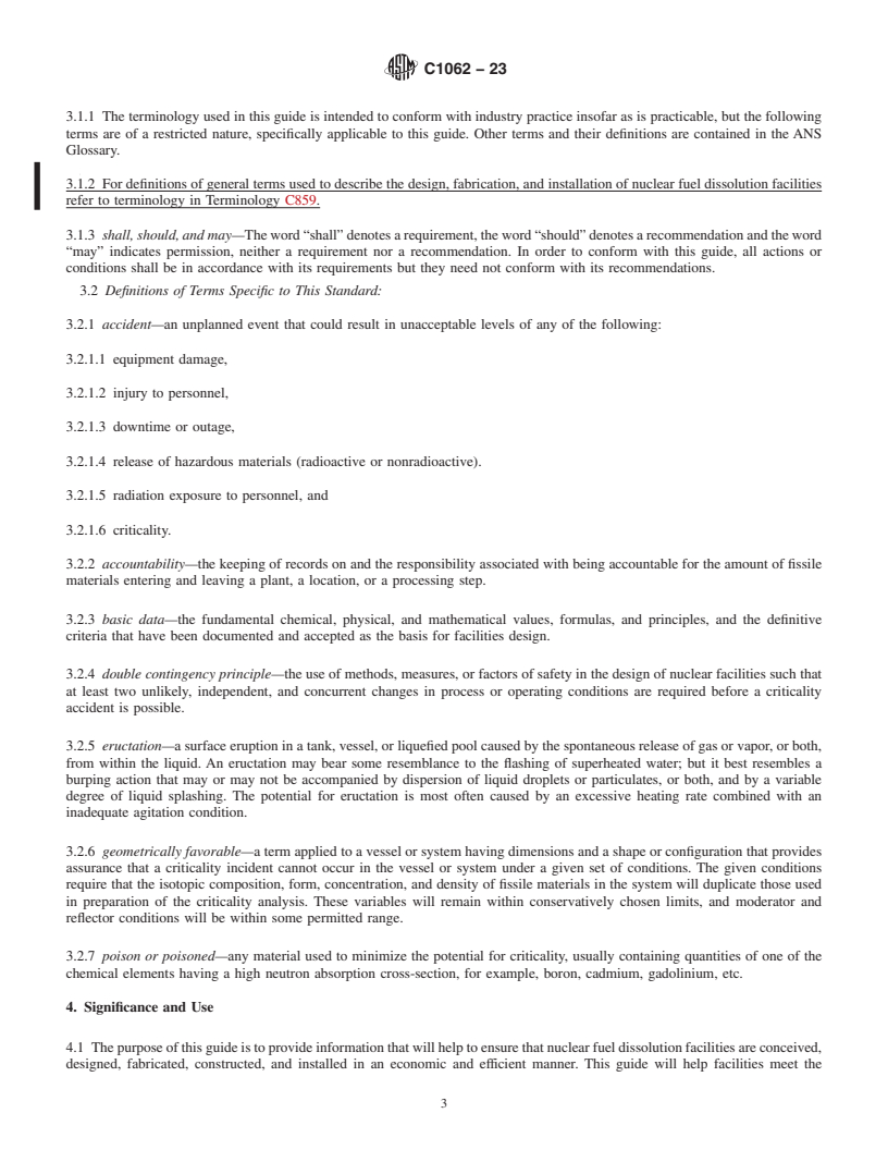 REDLINE ASTM C1062-23 - Standard Guide for  Design, Fabrication, and Installation of Nuclear Fuel Dissolution  Facilities