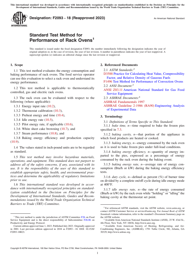 ASTM F2093-18(2023) - Standard Test Method for  Performance of Rack Ovens