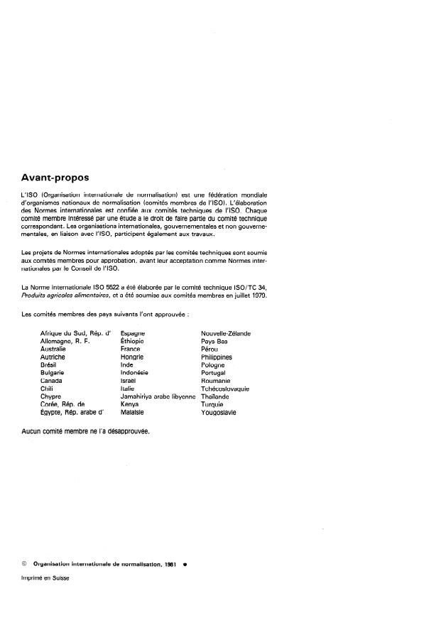 ISO 5522:1981 ISO 5522:1981 - Fruits, légumes et produits dérivés -- Détermination de la teneur en dioxyde de soufre total - Page 2 preview