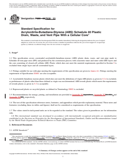 ASTM F628-23 REDLINE ASTM F628-23 - Standard Specification for Acrylonitrile-Butadiene-Styrene (ABS) Schedule 40 Plastic Drain, Waste, and Vent Pipe With a Cellular Core - Page 1 preview