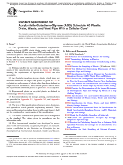 ASTM F628-23 ASTM F628-23 - Standard Specification for Acrylonitrile-Butadiene-Styrene (ABS) Schedule 40 Plastic Drain, Waste, and Vent Pipe With a Cellular Core - Page 1 preview