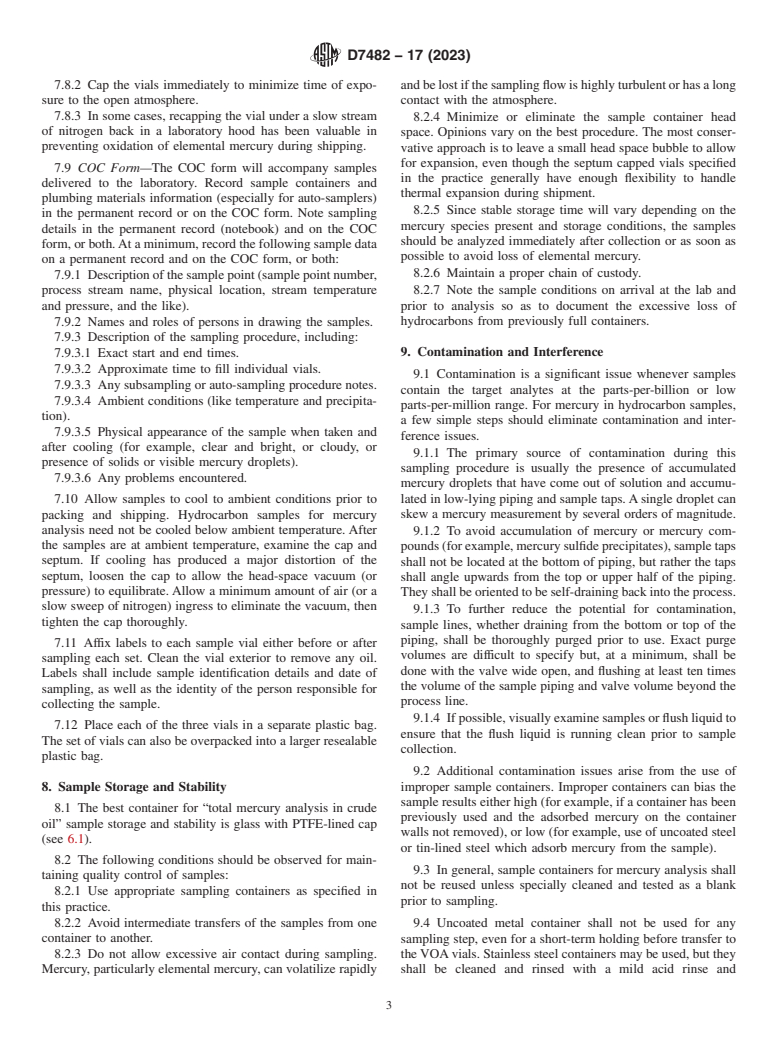 ASTM D7482-17(2023) - Standard Practice for  Sampling, Storage, and Handling of Hydrocarbons for Mercury Analysis