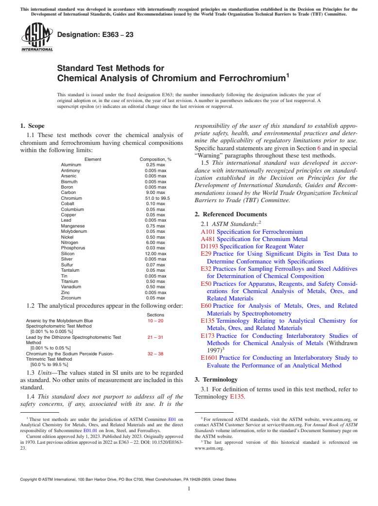 ASTM E363-23 - Standard Test Methods for  Chemical Analysis of Chromium and Ferrochromium