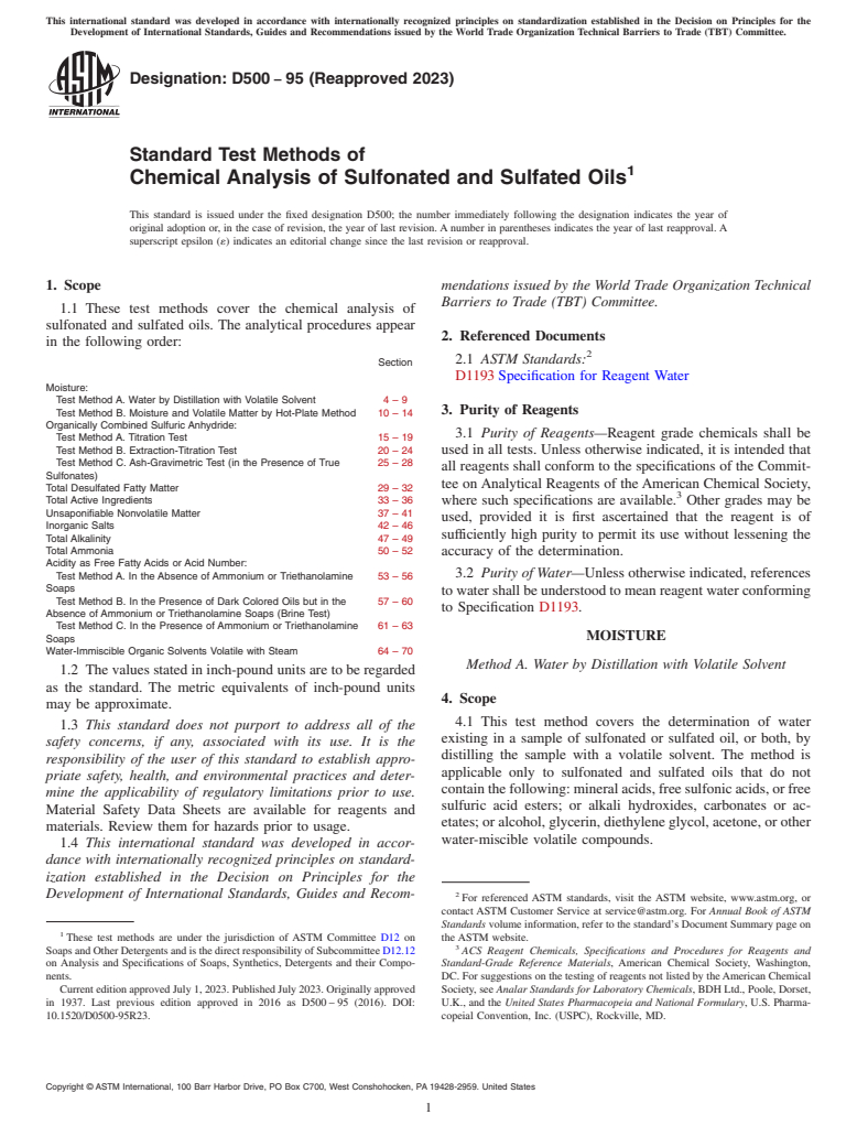 ASTM D500-95(2023) - Standard Test Methods of  Chemical Analysis of Sulfonated and Sulfated Oils