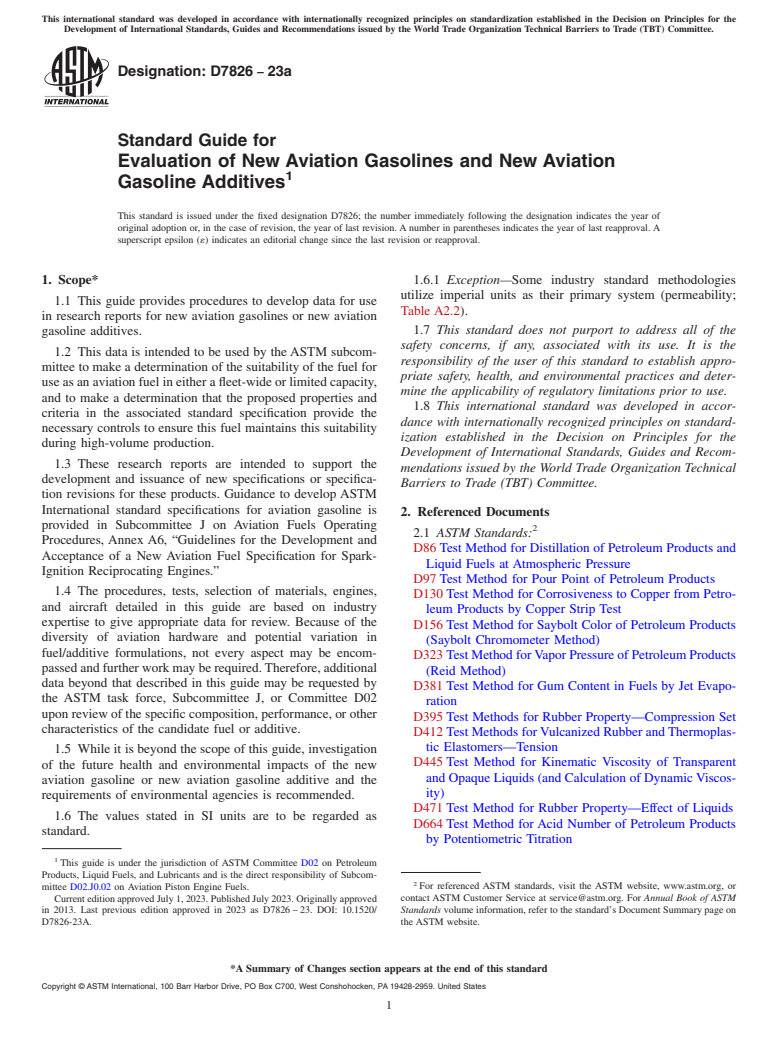 ASTM D7826-23a - Standard Guide for Evaluation of New Aviation Gasolines and New Aviation Gasoline  Additives