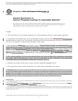 ASTM F1609-23 REDLINE ASTM F1609-23 - Standard Specification for Calcium Phosphate Coatings for Implantable Materials - Page 1 preview