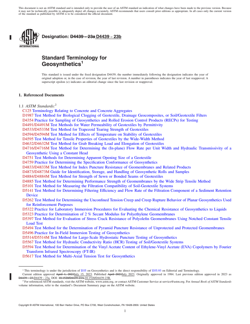 REDLINE ASTM D4439-23b - Standard Terminology for Geosynthetics