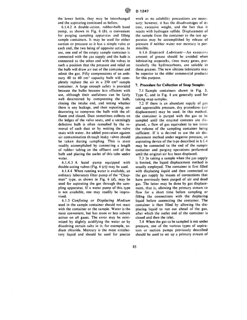 ASTM D1247-54(1975) - Method of Sampling Manufactured Gas (Withdrawn 1986)