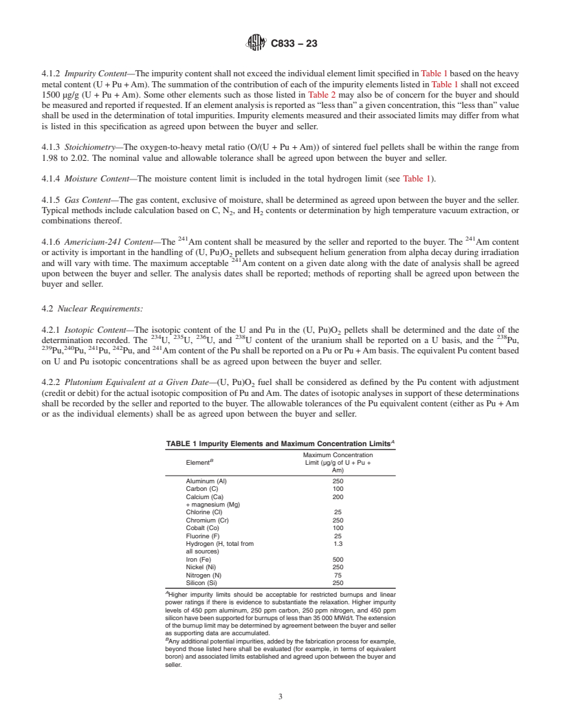 REDLINE ASTM C833-23 - Standard Specification for  Sintered (Uranium-Plutonium) Dioxide Pellets for Light Water  Reactors