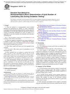 ASTM D5770-23 ASTM D5770-23 - Standard Test Method for Semiquantitative Micro Determination of Acid Number of Lubricating Oils During Oxidation Testing - Page 1 preview
