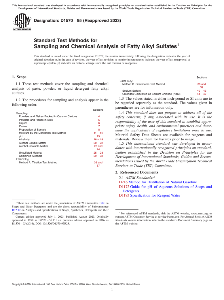 ASTM D1570-95(2023) - Standard Test Methods for  Sampling and Chemical Analysis of Fatty Alkyl Sulfates