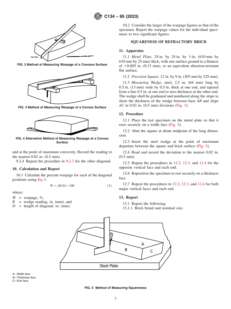 ASTM C134-95(2023) - Standard Test Methods for Size, Dimensional Measurements, and Bulk Density of Refractory   Brick and Insulating Firebrick