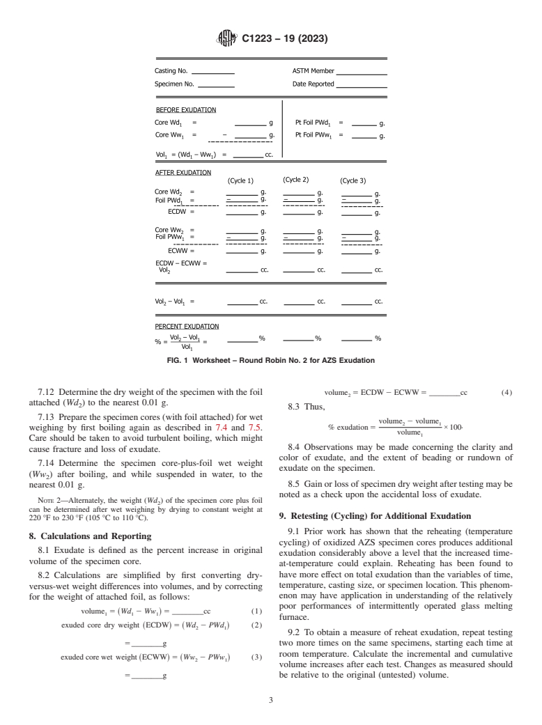 ASTM C1223-19(2023) - Standard Test Method for Testing of Glass Exudation from AZS Fusion-Cast Refractories