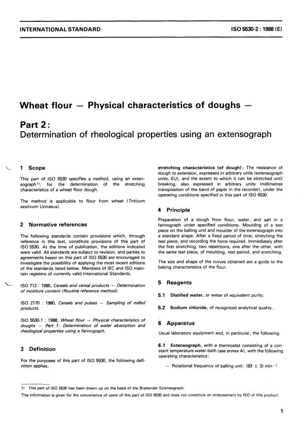 ISO 5530-2:1988 - Wheat flour -- Physical characteristics of doughs