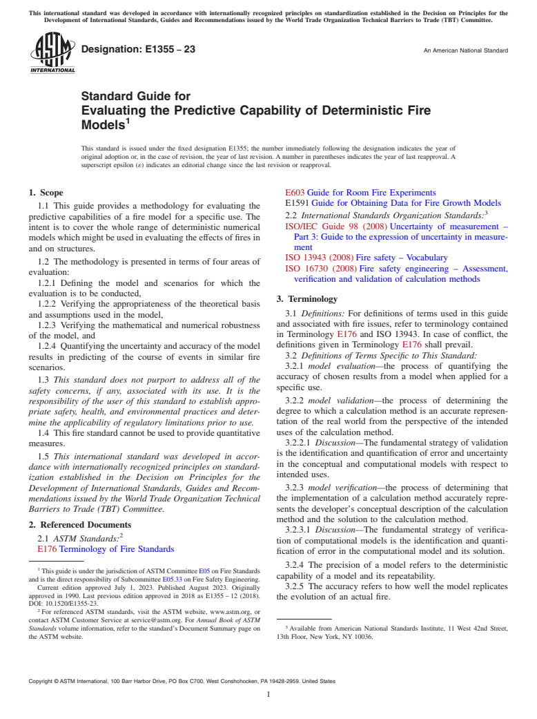 ASTM E1355-23 - Standard Guide for  Evaluating the Predictive Capability of Deterministic Fire  Models