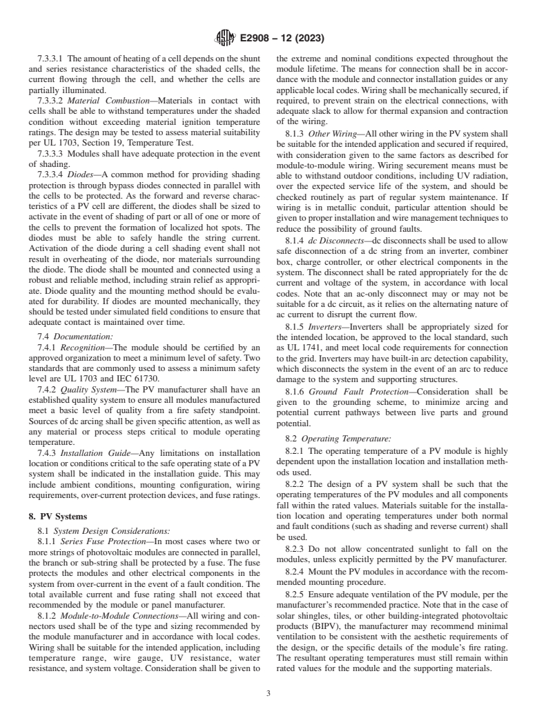 ASTM E2908-12(2023) - Standard Guide for Fire Prevention for Photovoltaic Panels, Modules, and Systems