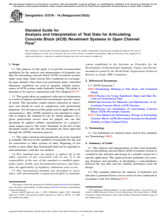 ASTM D7276-16(2023) ASTM D7276-16(2023) - Standard Guide for Analysis and Interpretation of Test Data for Articulating Concrete Block (ACB) Revetment Systems in Open Channel Flow - Page 1 preview