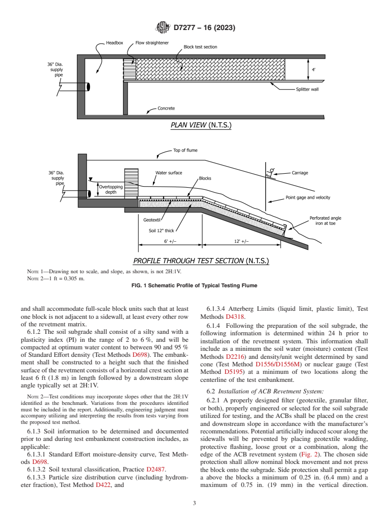 ASTM D7277-16(2023) - Standard Test Method for Performance Testing of Articulating Concrete Block (ACB) Revetment  Systems for Hydraulic Stability in Open Channel Flow