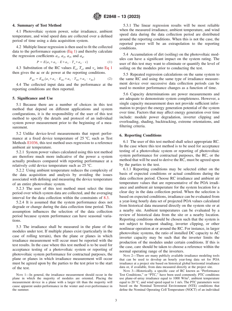 ASTM E2848-13(2023) - Standard Test Method for  Reporting Photovoltaic Non-Concentrator System Performance