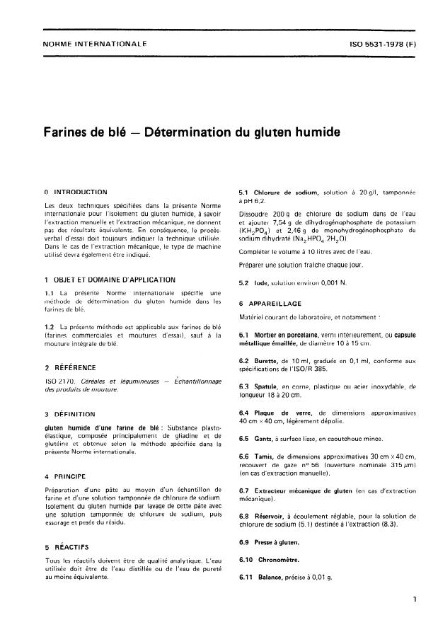 ISO 5531:1978 - Farines de blé -- Détermination du gluten humide