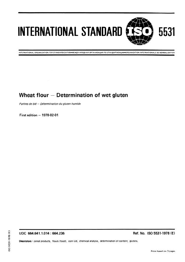 ISO 5531:1978 - Wheat flour -- Determination of wet gluten
