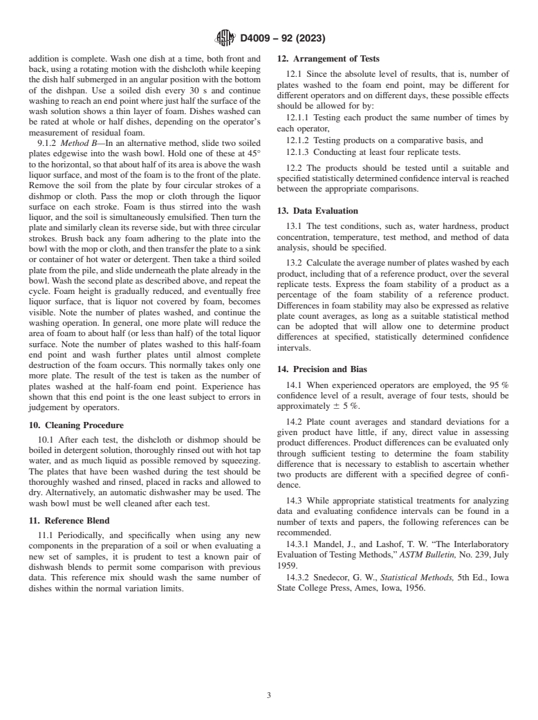 ASTM D4009-92(2023) - Standard Guide for  Foam Stability of Hand Dishwashing Detergents