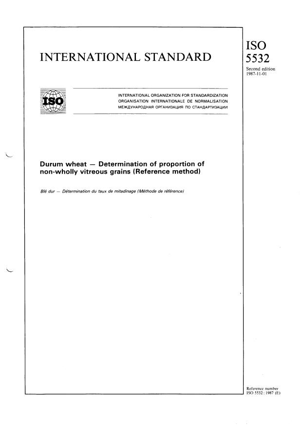 ISO 5532:1987 - Durum wheat — Determination of proportion of non-wholly ...