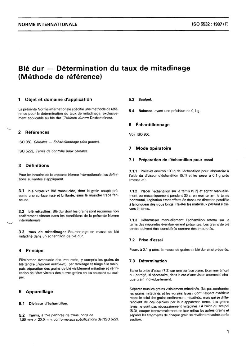 ISO 5532:1987 - Durum wheat — Determination of proportion of non-wholly ...
