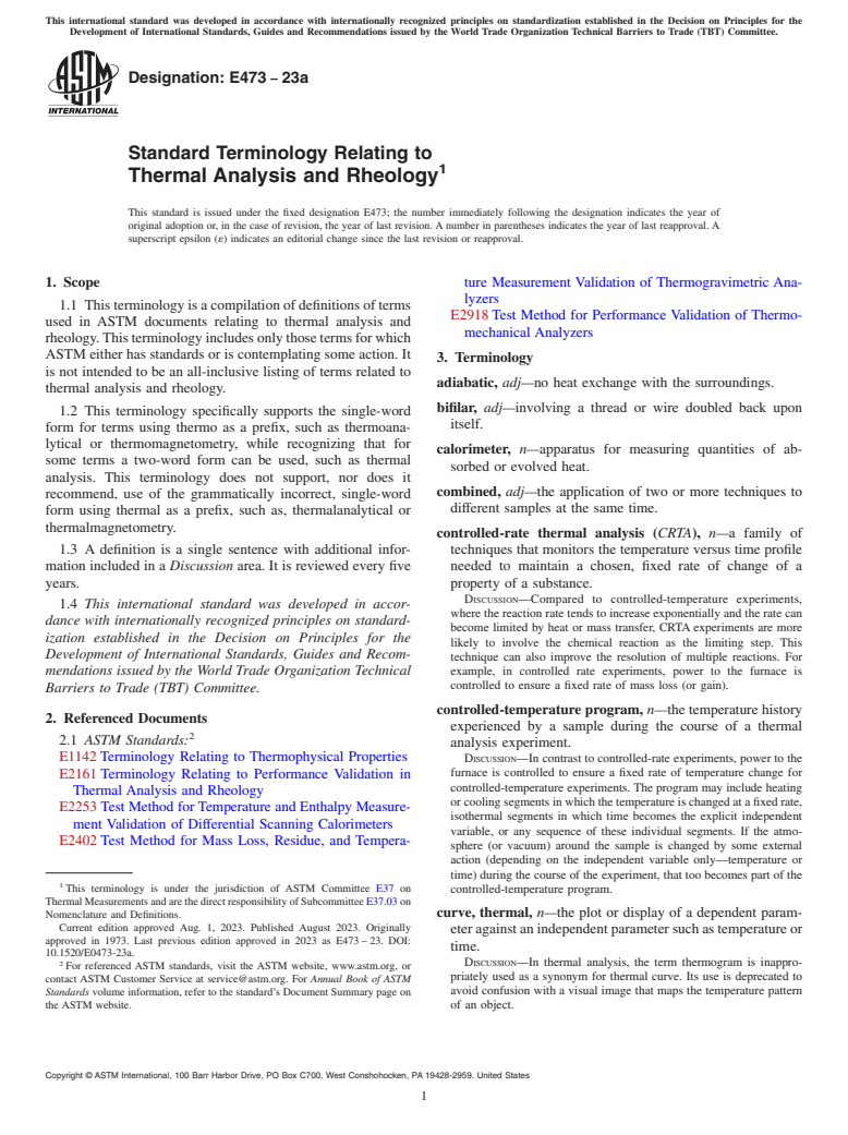 ASTM E473-23a - Standard Terminology Relating to  Thermal Analysis and Rheology