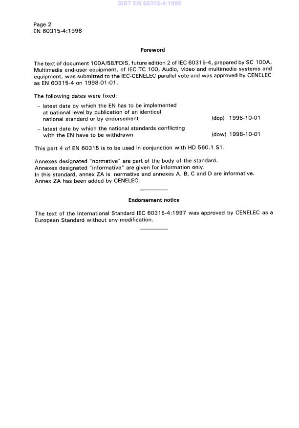 SIST EN 60315-4:1999 SIST EN 60315-4:1999 - Page 4 preview