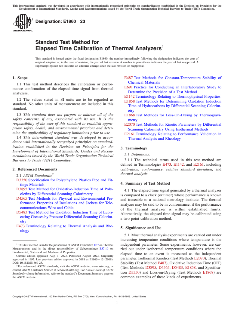 ASTM E1860-23 - Standard Test Method for  Elapsed Time Calibration of Thermal Analyzers