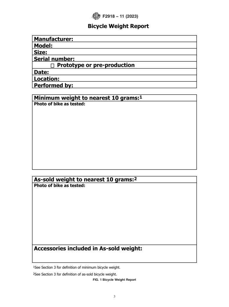 ASTM F2918-11(2023) - Standard Test Method for Weighing a Bicycle