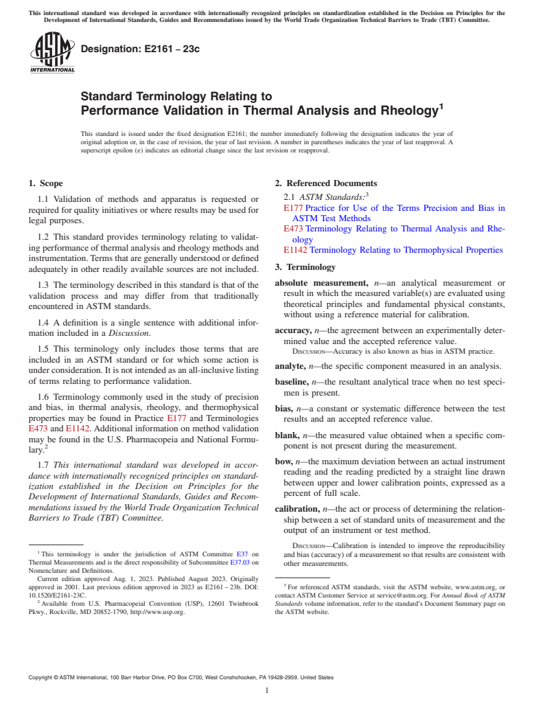 ASTM E2161-23c - Standard Terminology Relating to  Performance Validation in Thermal Analysis and Rheology