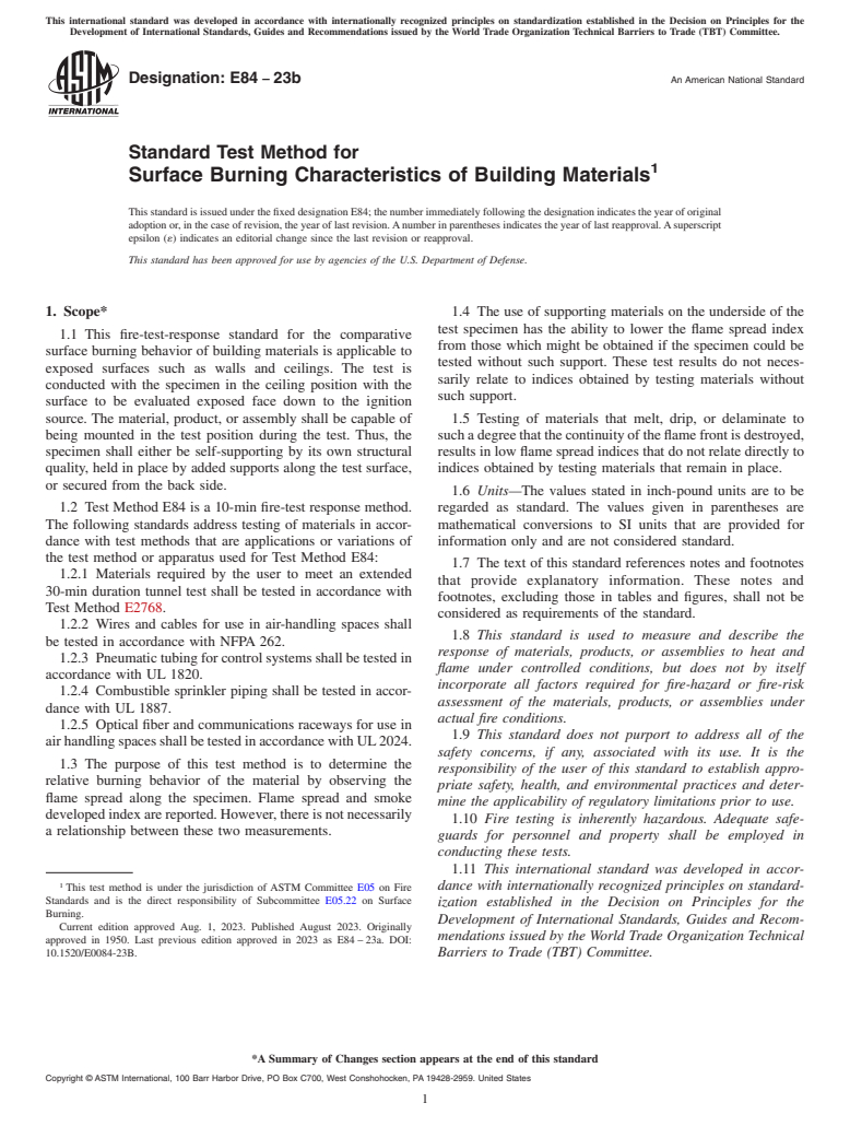 ASTM E84-23b - Standard Test Method for  Surface Burning Characteristics of Building Materials