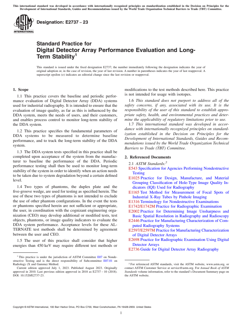 ASTM E2737-23 - Standard Practice for  Digital Detector Array Performance Evaluation and Long-Term  Stability