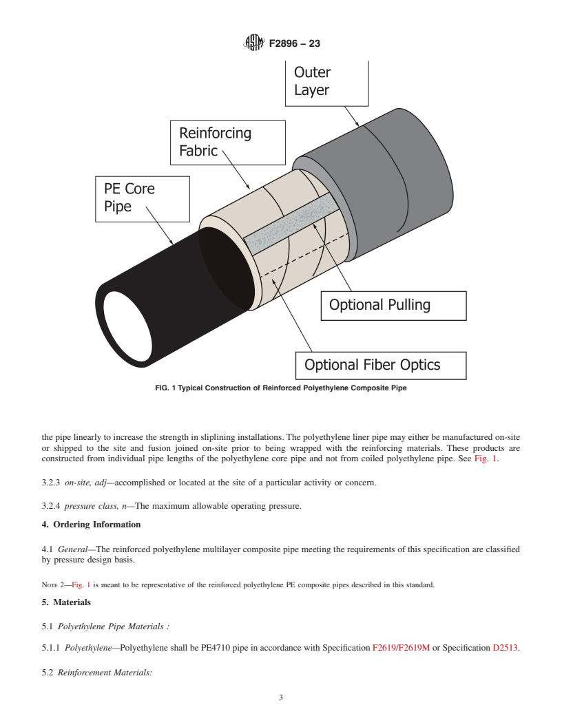REDLINE ASTM F2896-23 - Standard Specification for  Reinforced Polyethylene Composite Pipe For The Transport Of   Oil And Gas And Hazardous Liquids