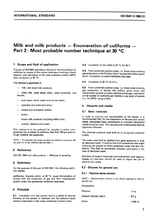 ISO 5541-2:1986 - Milk and milk products -- Enumeration of coliforms