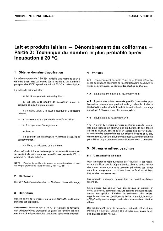 ISO 5541-2:1986 - Lait et produits laitiers -- Dénombrement des coliformes