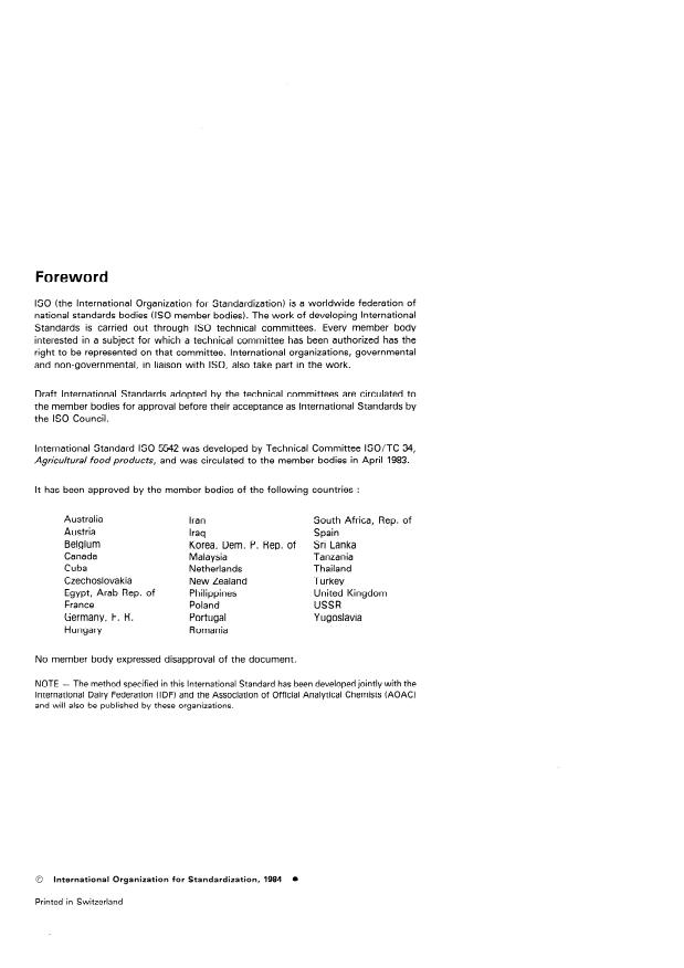 ISO 5542:1984 ISO 5542:1984 - Milk -- Determination of protein content -- Amido black dye-binding method (Routine method) - Page 2 preview