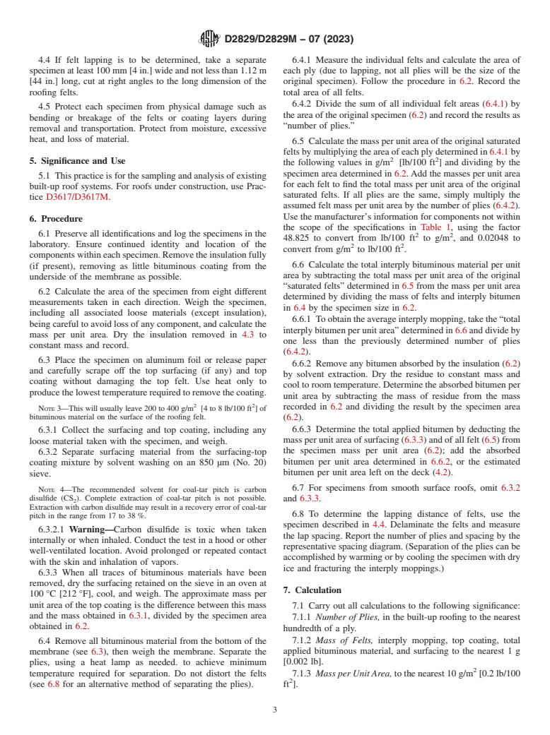 ASTM D2829/D2829M-07(2023) - Standard Practice for  Sampling and Analysis of Existing Built-Up Roof Systems