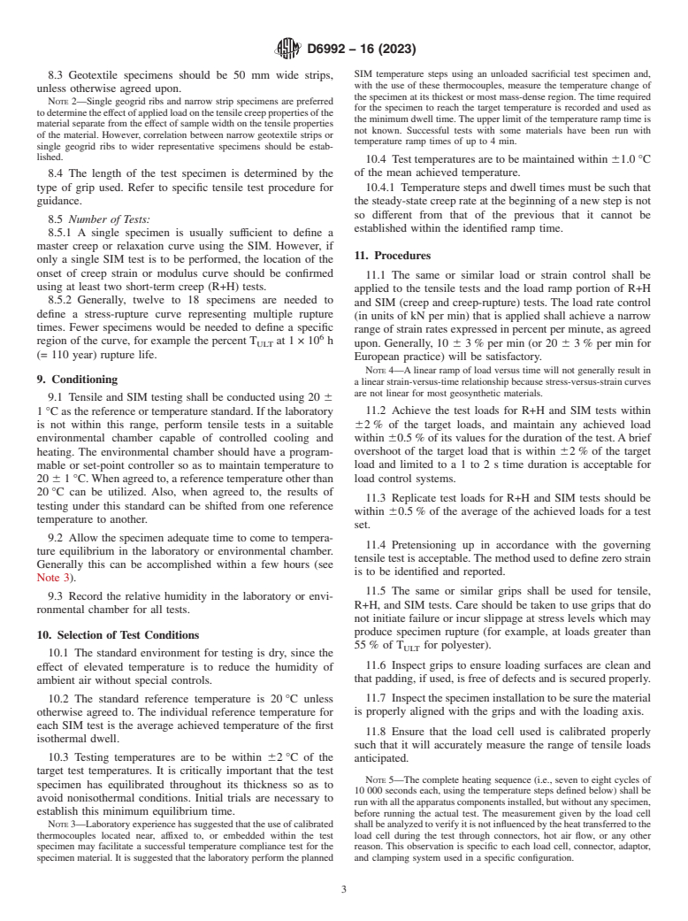 ASTM D6992-16(2023) - Standard Test Method for Accelerated Tensile Creep and Creep-Rupture of Geosynthetic  Materials Based on Time-Temperature Superposition Using the Stepped  Isothermal Method