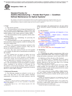 ASTM F3615-23 ASTM F3615-23 - Standard Practice for Additive Manufacturing — Powder Bed Fusion — Condition-Defined Maintenance for Optical Systems - Page 1 preview