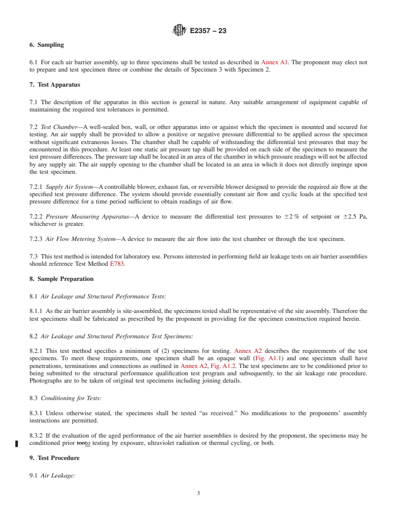 REDLINE ASTM E2357-23 - Standard Test Method for Determining Air Leakage Rate of Air Barrier Assemblies