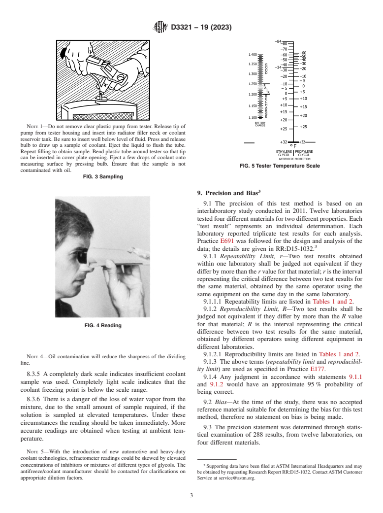 ASTM D3321-19(2023) - Standard Test Method for Use of the Refractometer for Field Test Determination of the  Freezing Point of Aqueous Engine Coolants