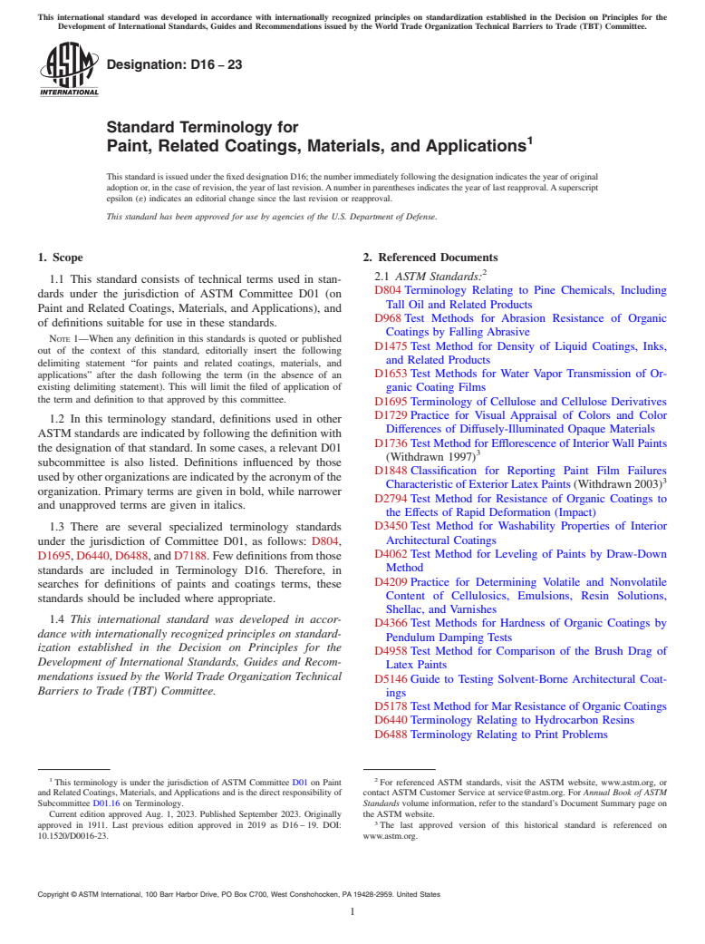 ASTM D16-23 - Standard Terminology for Paint, Related Coatings, Materials, and Applications