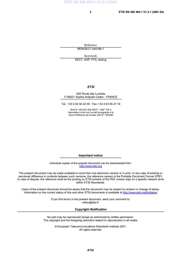 SIST EN 300 494-1 V1.3.1:2003 SIST EN 300 494-1 V1.3.1:2003 - Page 4 preview