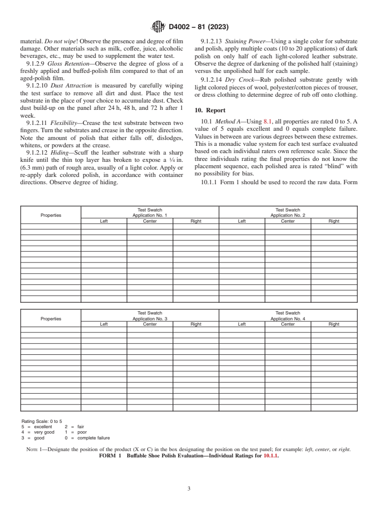 ASTM D4002-81(2023) - Standard Practice for  Evaluation of Buffable Shoe Polish