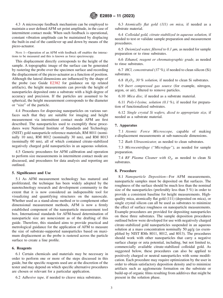 ASTM E2859-11(2023) - Standard Guide for  Size Measurement of Nanoparticles Using Atomic Force Microscopy